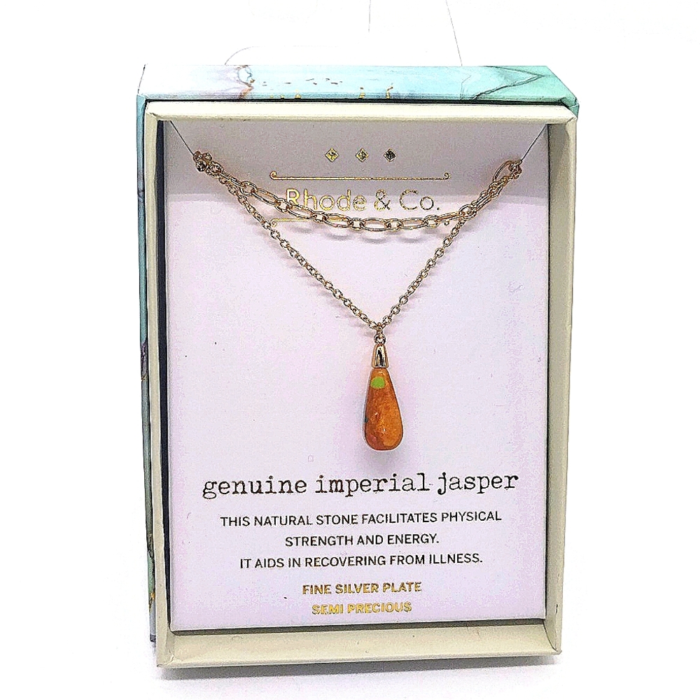 $60 Rhode & Co. Jasper Silver plated semi precious layered Gold Necklace Boxed